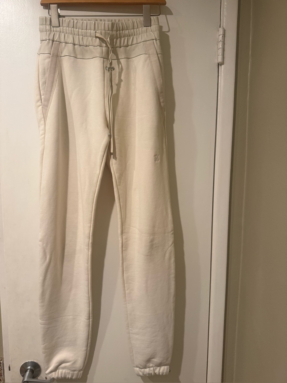 Amiri Men’s Cotton & Leather Track Pants (Ivory, M- XS)